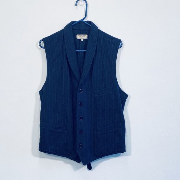 What Goes Around Comes Around VINTAGE Vest XL Blue Wool Blend Pinstripe Classic - Picture 1 of 7